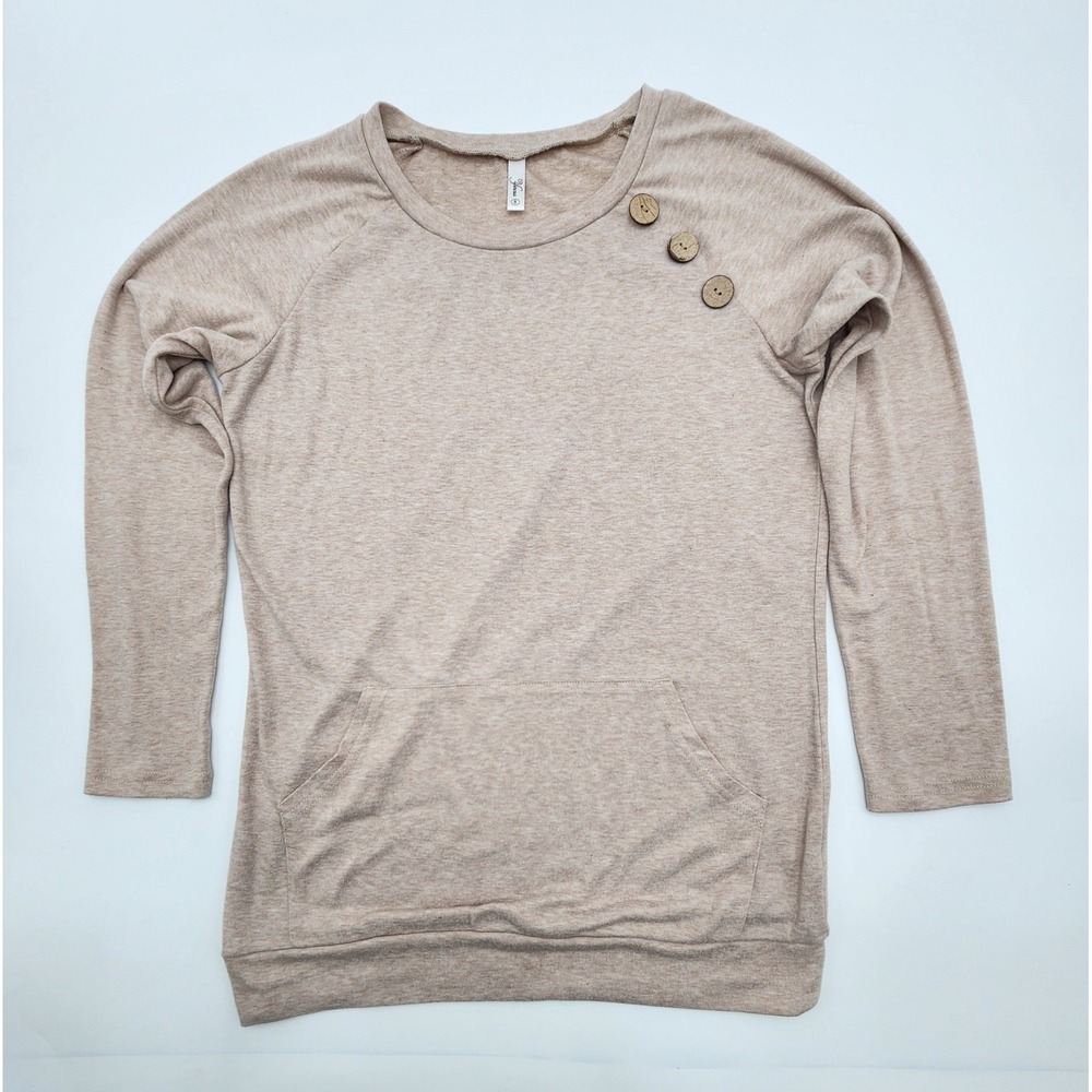 WOMENS YINCRO SWEATER S BEIGE BUTTON DETAILS LONG‎ SLEEVE POCKETS
